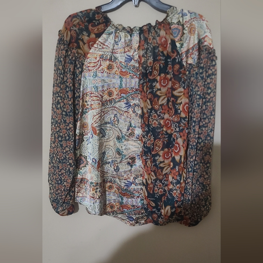 Umgee Multicolor Floral Patchwork Blouse Large - image 3